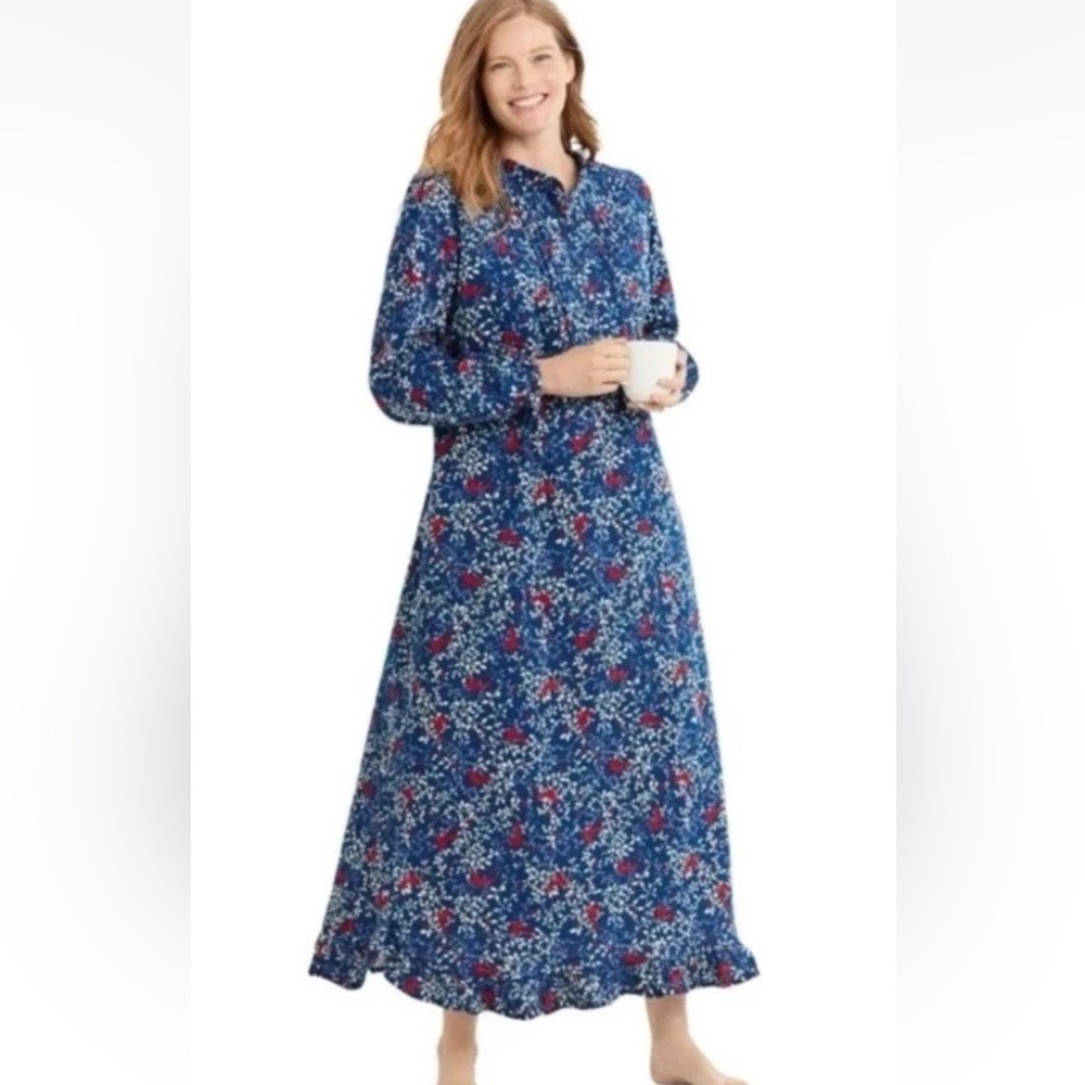 ONLY NECESSITIES Flannel robe dress night gown Blue w Red Birds Size M 14/16